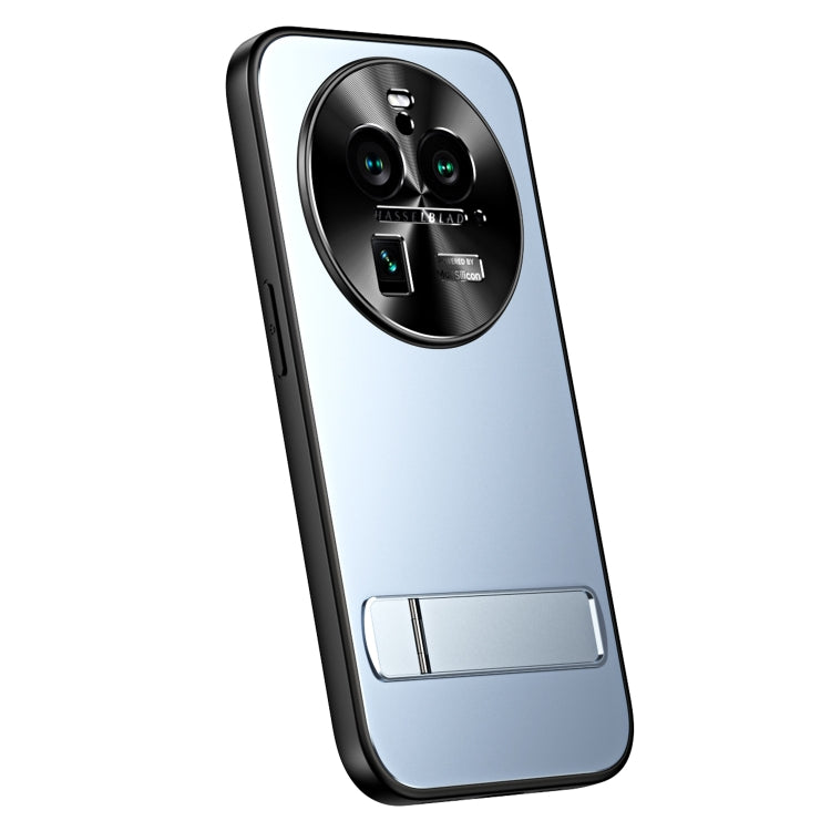 For OPPO Find X6 R-JUST RJ-61 Electroplating Frosted TPU + PC Phone Case with Holder(Blue) - OPPO Cases by R-JUST | Online Shopping South Africa | PMC TechLife | Buy Now Pay Later Mobicred