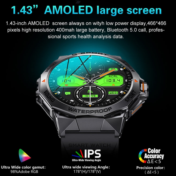K62 1.43 inch AMOLED Round Screen Smart Watch Supports Bluetooth Calls(Silver Orange) - free shipping - PMC TechLife - Order now!