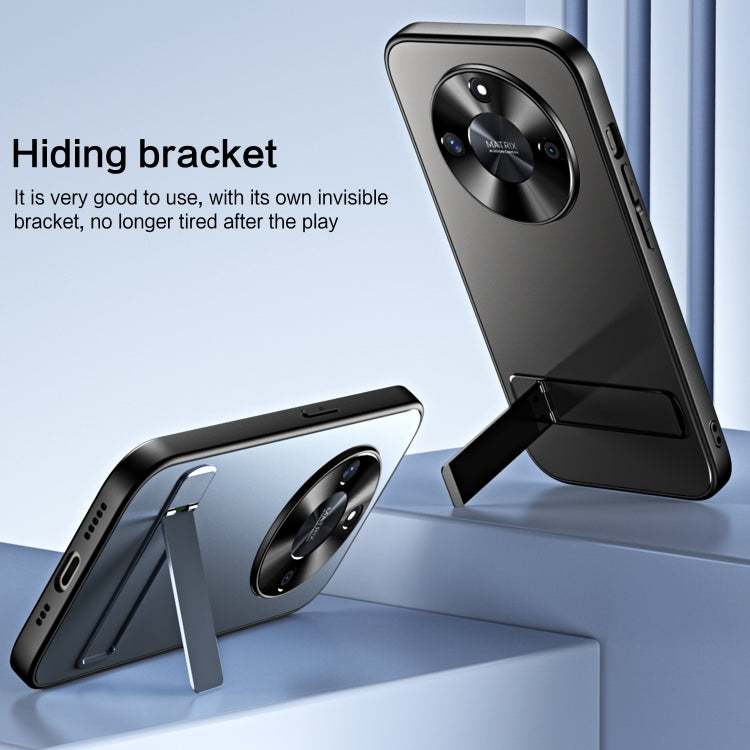 For Honor X50 R-JUST RJ-61 Electroplating Frosted TPU + PC Phone Case with Holder(Blue) - Honor Cases by R-JUST | Online Shopping South Africa | PMC TechLife | Buy Now Pay Later Mobicred
