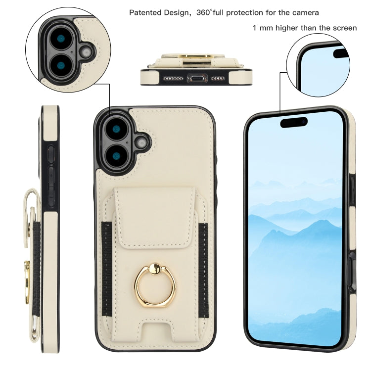 For iPhone 16 Plus Elastic Card Bag Ring Holder Phone Case(White) - iPhone 16 Plus Cases by PMC TechLife | Online Shopping South Africa | PMC TechLife | Buy Now Pay Later Mobicred