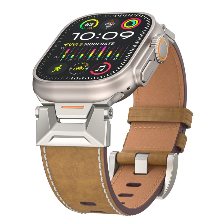 For Apple Watch Ultra 2 49mm Mecha Style Leather Watch Band(Light Brown) - Watch Bands by PMC TechLife | Online Shopping South Africa | PMC TechLife