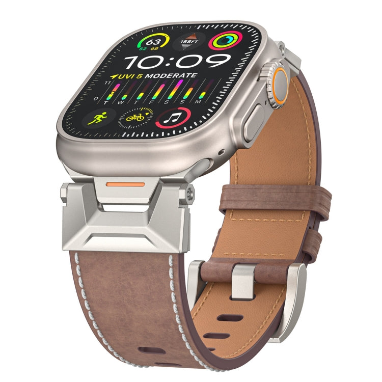 For Apple Watch Ultra 49mm Mecha Style Leather Watch Band(Coffee Oil Wax) - Watch Bands by PMC TechLife | Online Shopping South Africa | PMC TechLife