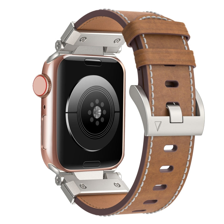 For Apple Watch SE 2022 44mm Mecha Style Leather Watch Band(Dark Brown) - Watch Bands by PMC TechLife | Online Shopping South Africa | PMC TechLife