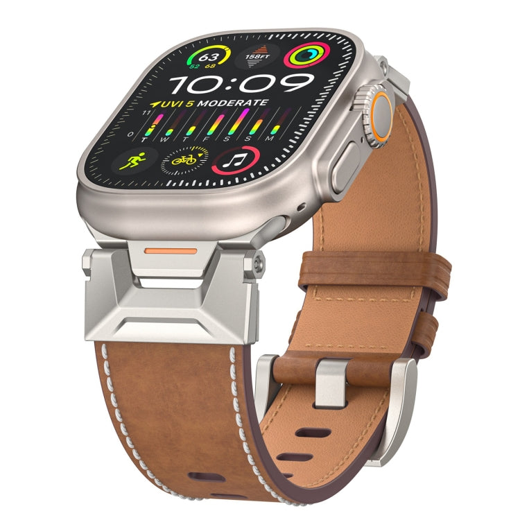 For Apple Watch SE 2022 44mm Mecha Style Leather Watch Band(Dark Brown) - Watch Bands by PMC TechLife | Online Shopping South Africa | PMC TechLife