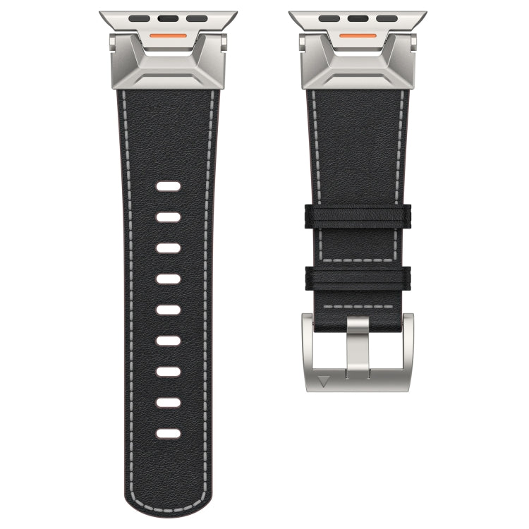 For Apple Watch Series 7 45mm Mecha Style Leather Watch Band(Black Napa) - Watch Bands by PMC TechLife | Online Shopping South Africa | PMC TechLife