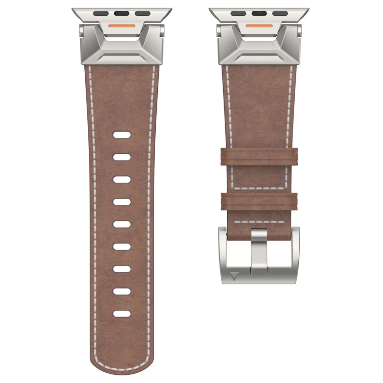 For Apple Watch Series 7 45mm Mecha Style Leather Watch Band(Coffee Oil Wax) - Watch Bands by PMC TechLife | Online Shopping South Africa | PMC TechLife