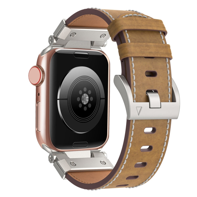 For Apple Watch Series 7 45mm Mecha Style Leather Watch Band(Light Brown) - Watch Bands by PMC TechLife | Online Shopping South Africa | PMC TechLife