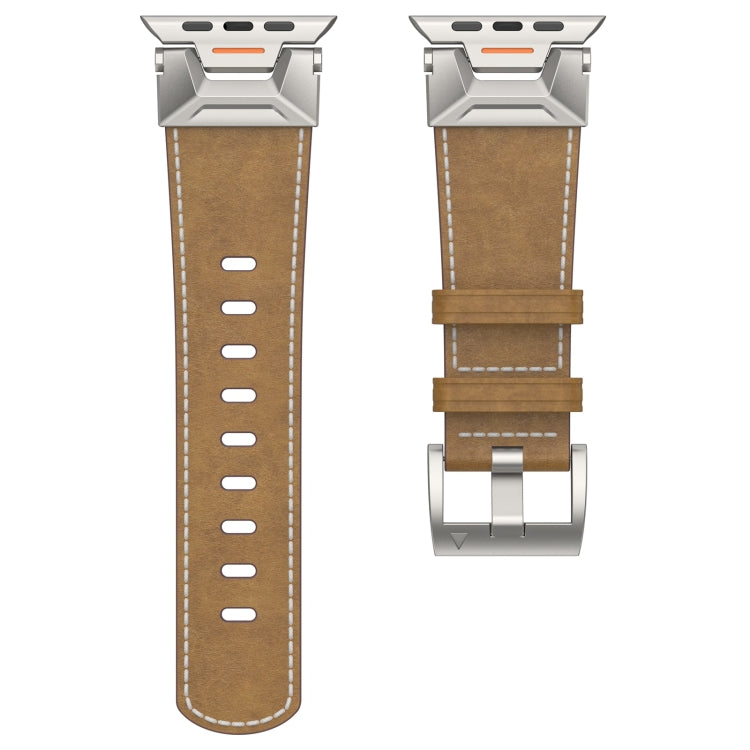 For Apple Watch Series 7 45mm Mecha Style Leather Watch Band(Light Brown) - Watch Bands by PMC TechLife | Online Shopping South Africa | PMC TechLife