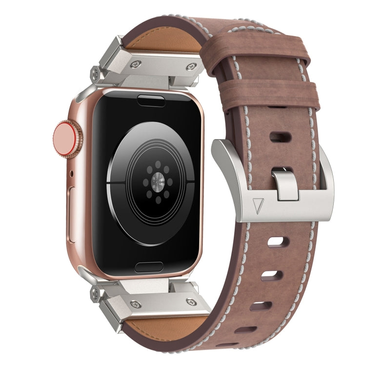 For Apple Watch Series 6 44mm Mecha Style Leather Watch Band(Coffee Oil Wax) - Watch Bands by PMC TechLife | Online Shopping South Africa | PMC TechLife