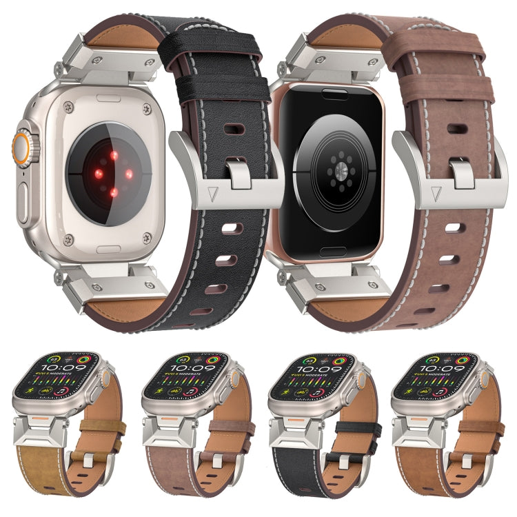 For Apple Watch SE 2023 44mm Mecha Style Leather Watch Band(Light Brown) - Watch Bands by PMC TechLife | Online Shopping South Africa | PMC TechLife