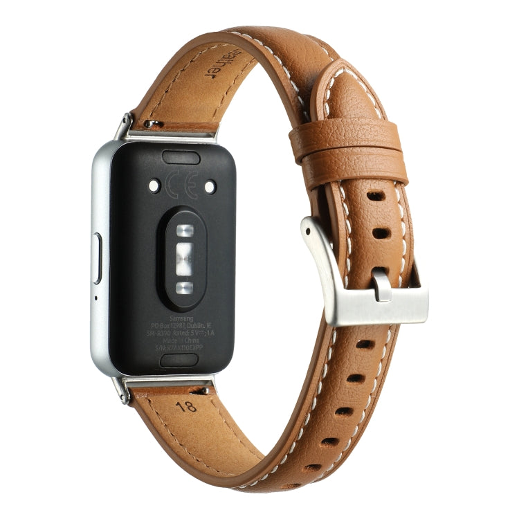 For Samsung Galaxy Fit 3 Pointed Tail Genuine Leather Watch Band(Yellow Brown) - Watch Bands by PMC TechLife | Online Shopping South Africa | PMC TechLife | Buy Now Pay Later Mobicred