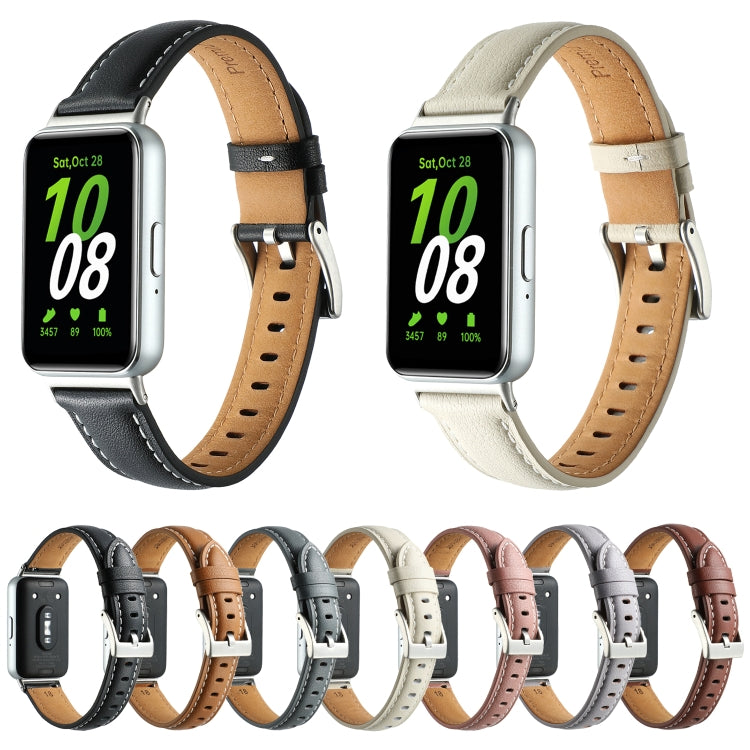 For Samsung Galaxy Fit 3 Pointed Tail Genuine Leather Watch Band(Yellow Brown) - Watch Bands by PMC TechLife | Online Shopping South Africa | PMC TechLife | Buy Now Pay Later Mobicred