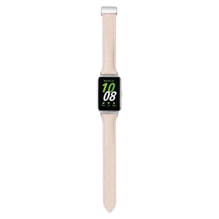 For Samsung Galaxy Fit 3 Litchi Texture Magnetic Buckle Slim Leather Watch Band(Apricot) - Watch Bands by PMC TechLife | Online Shopping South Africa | PMC TechLife