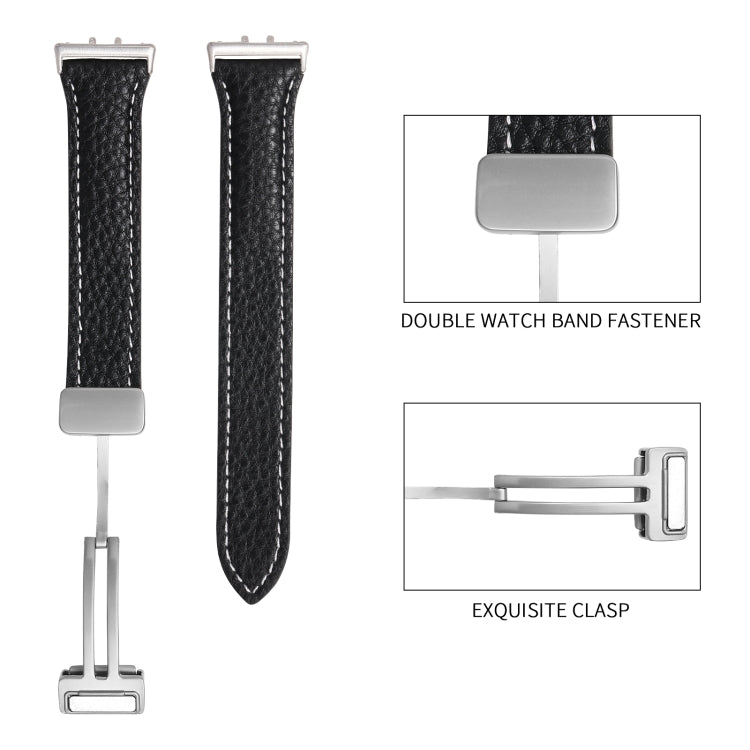 For Samsung Galaxy Fit 3 Litchi Texture Magnetic Buckle Slim Leather Watch Band(Milk White) - Watch Bands by PMC TechLife | Online Shopping South Africa | PMC TechLife