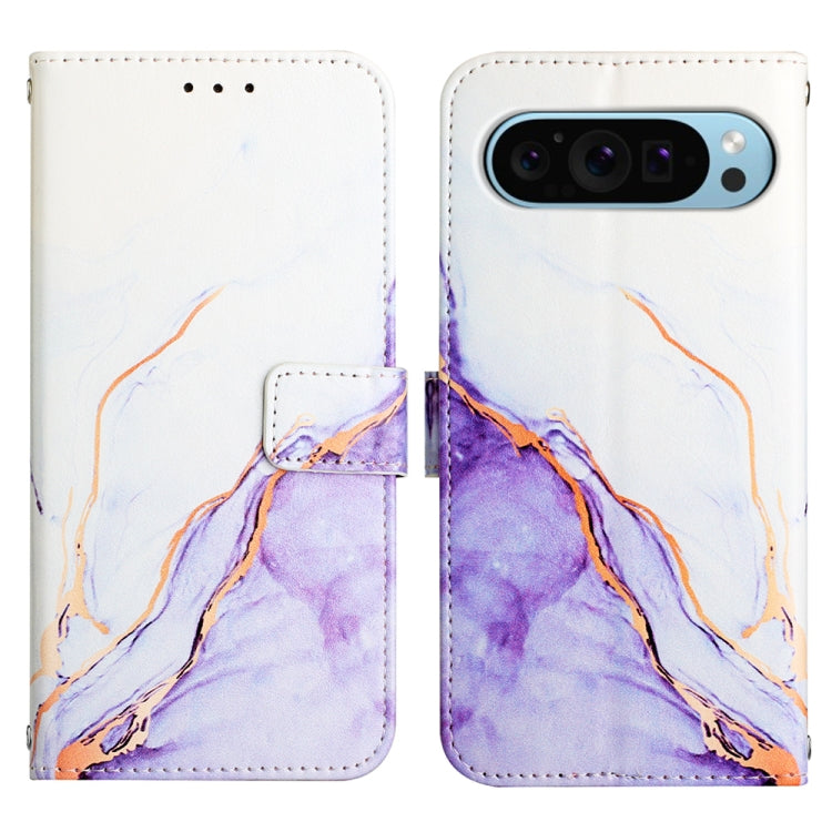 For Google Pixel 9 PT003 Marble Pattern Flip Leather Phone Case(White Purple) - Google Cases by PMC TechLife | Online Shopping South Africa | PMC TechLife | Buy Now Pay Later Mobicred