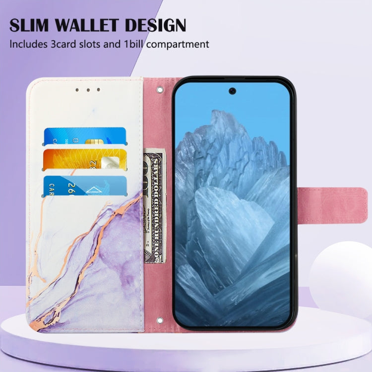 For Google Pixel 9 PT003 Marble Pattern Flip Leather Phone Case(White Purple) - Google Cases by PMC TechLife | Online Shopping South Africa | PMC TechLife | Buy Now Pay Later Mobicred