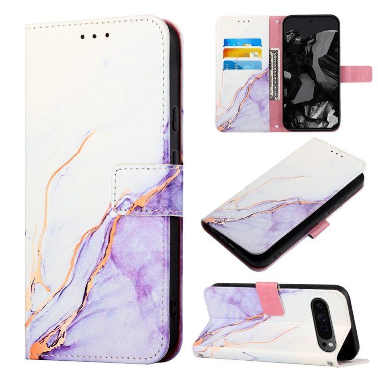 For Google Pixel 9 Pro PT003 Marble Pattern Flip Leather Phone Case(White Purple) - Google Cases by PMC TechLife | Online Shopping South Africa | PMC TechLife | Buy Now Pay Later Mobicred