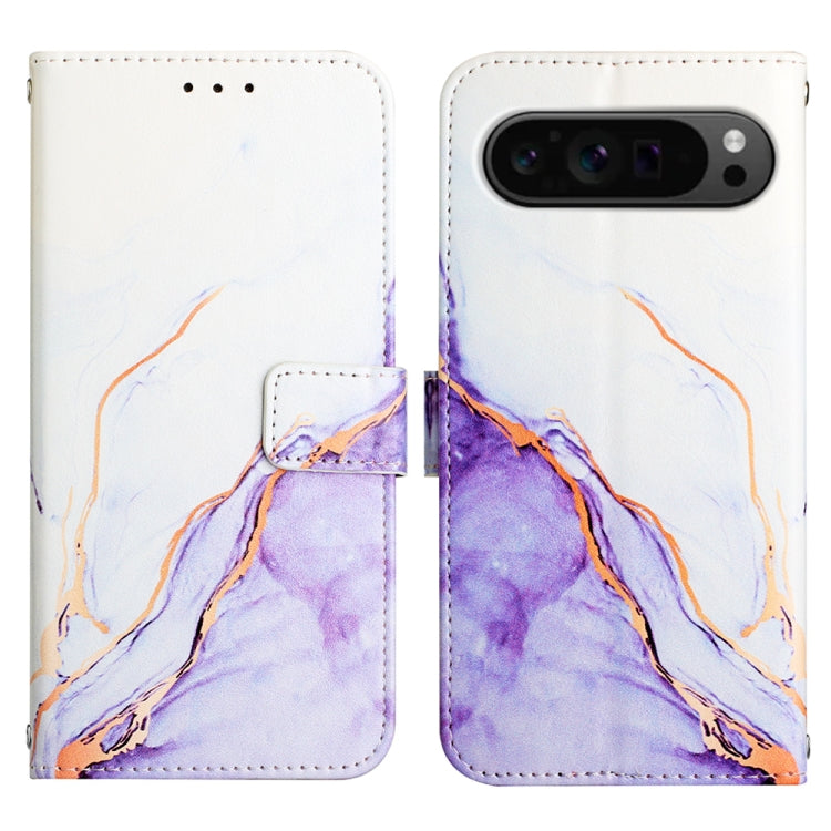 For Google Pixel 9 Pro PT003 Marble Pattern Flip Leather Phone Case(White Purple) - Google Cases by PMC TechLife | Online Shopping South Africa | PMC TechLife | Buy Now Pay Later Mobicred