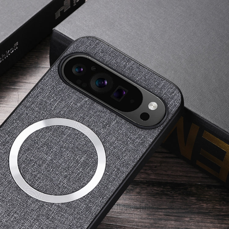 For Google Pixel 9 Pro CD Magnetic Ring Cloth Texture PU Phone Case(Grey) - Google Cases by PMC TechLife | Online Shopping South Africa | PMC TechLife | Buy Now Pay Later Mobicred