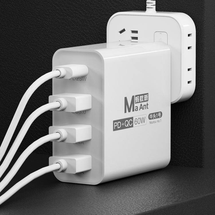 Ma-Ant 60W USB-C/Type-C+3 USB Multi-port Fast Charging Charger, Plug:EU Plug(White) - free shipping - PMC Jewellery - Order now!
