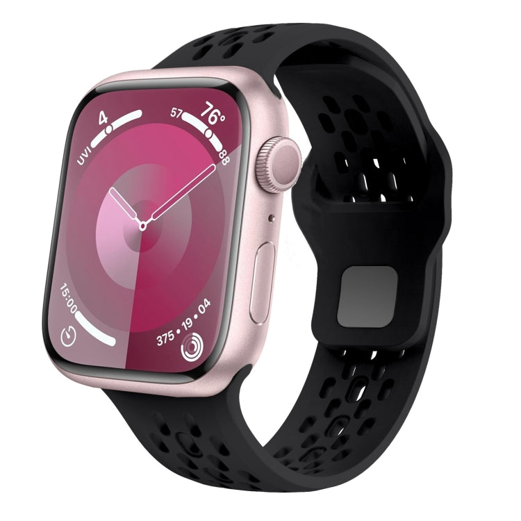 For Apple Watch SE 2023 44mm Oval Holes Fluororubber Watch Band(Black) - Watch Bands by PMC TechLife | Online Shopping South Africa | PMC TechLife