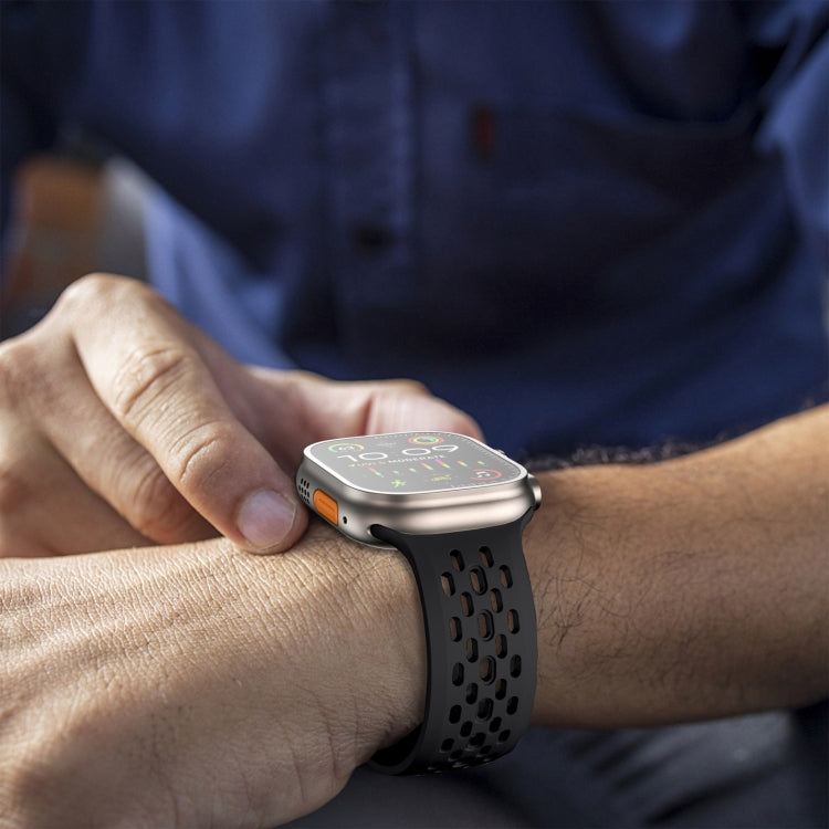 For Apple Watch SE 2023 44mm Oval Holes Fluororubber Watch Band(Black) - Watch Bands by PMC TechLife | Online Shopping South Africa | PMC TechLife