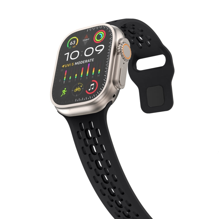 For Apple Watch SE 2023 44mm Oval Holes Fluororubber Watch Band(Black) - Watch Bands by PMC TechLife | Online Shopping South Africa | PMC TechLife
