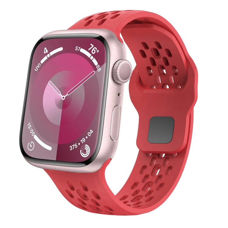For Apple Watch SE 2023 44mm Oval Holes Fluororubber Watch Band(Red) - Watch Bands by PMC TechLife | Online Shopping South Africa | PMC TechLife | Buy Now Pay Later Mobicred