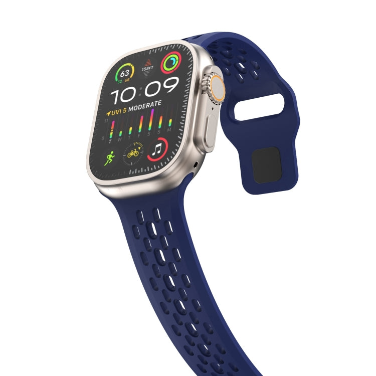 For Apple Watch Ultra 2 49mm Oval Holes Fluororubber Watch Band(Midnight Blue) - Watch Bands by PMC TechLife | Online Shopping South Africa | PMC TechLife