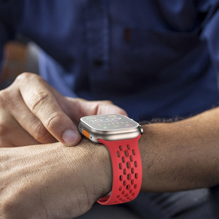 For Apple Watch Series 9 45mm Oval Holes Fluororubber Watch Band(Red) - Watch Bands by PMC TechLife | Online Shopping South Africa | PMC TechLife | Buy Now Pay Later Mobicred