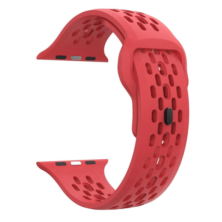 For Apple Watch Series 9 45mm Oval Holes Fluororubber Watch Band(Red) - Watch Bands by PMC TechLife | Online Shopping South Africa | PMC TechLife | Buy Now Pay Later Mobicred