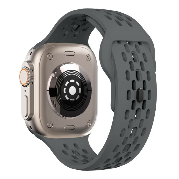 For Apple Watch Series 9 45mm Oval Holes Fluororubber Watch Band(Dark Grey) - Watch Bands by PMC TechLife | Online Shopping South Africa | PMC TechLife