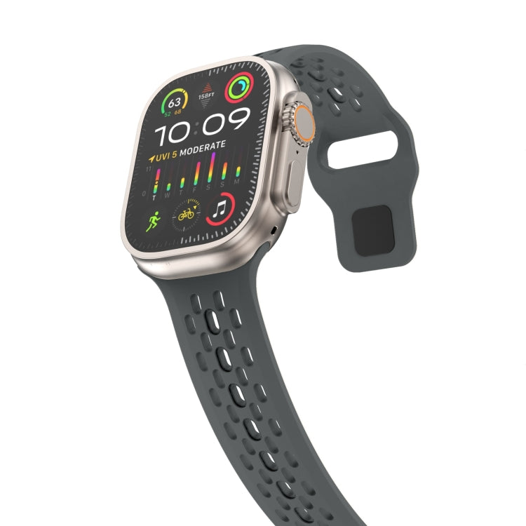For Apple Watch Series 9 45mm Oval Holes Fluororubber Watch Band(Dark Grey) - Watch Bands by PMC TechLife | Online Shopping South Africa | PMC TechLife