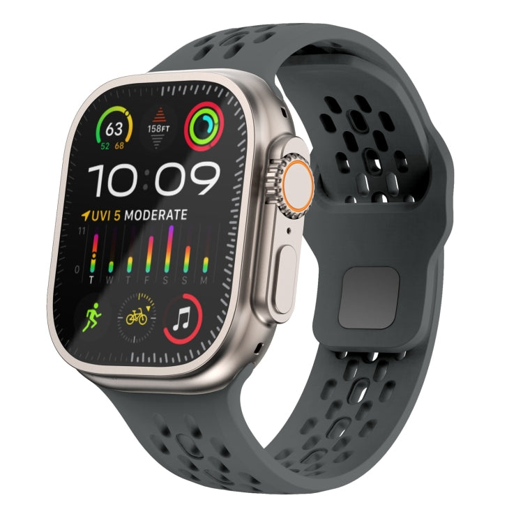 For Apple Watch Ultra 49mm Oval Holes Fluororubber Watch Band(Dark Grey) - Watch Bands by PMC TechLife | Online Shopping South Africa | PMC TechLife
