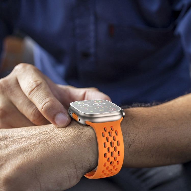 For Apple Watch Series 8 45mm Oval Holes Fluororubber Watch Band(Orange) - Watch Bands by PMC TechLife | Online Shopping South Africa | PMC TechLife