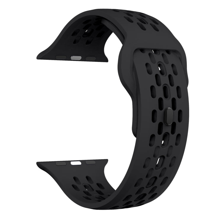 For Apple Watch Series 8 45mm Oval Holes Fluororubber Watch Band(Black) - Watch Bands by PMC TechLife | Online Shopping South Africa | PMC TechLife