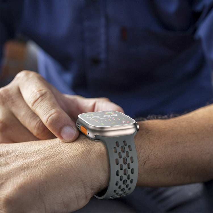 For Apple Watch Series 8 45mm Oval Holes Fluororubber Watch Band(Dark Grey) - Watch Bands by PMC TechLife | Online Shopping South Africa | PMC TechLife