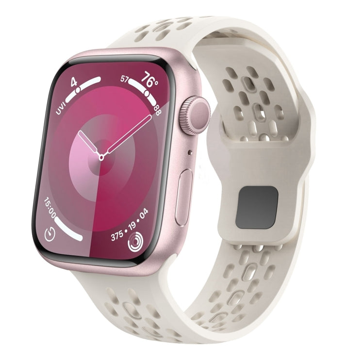 For Apple Watch Series 7 45mm Oval Holes Fluororubber Watch Band(Starlight) - Watch Bands by PMC TechLife | Online Shopping South Africa | PMC TechLife