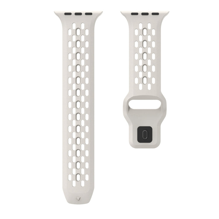 For Apple Watch Series 7 45mm Oval Holes Fluororubber Watch Band(Starlight) - Watch Bands by PMC TechLife | Online Shopping South Africa | PMC TechLife