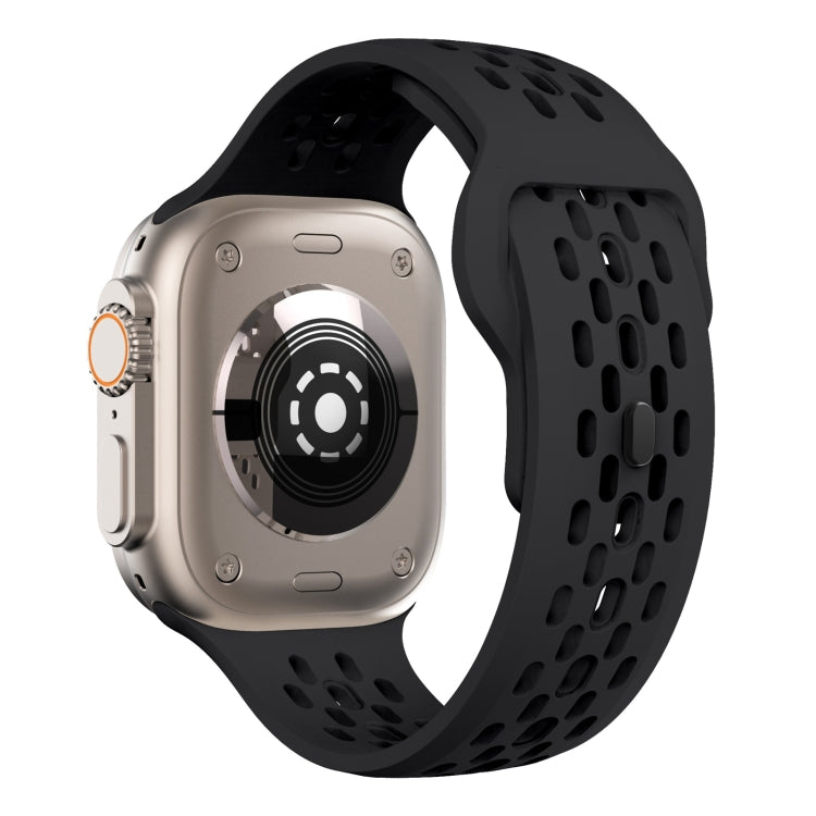 For Apple Watch SE 44mm Oval Holes Fluororubber Watch Band(Black) - Watch Bands by PMC TechLife | Online Shopping South Africa | PMC TechLife