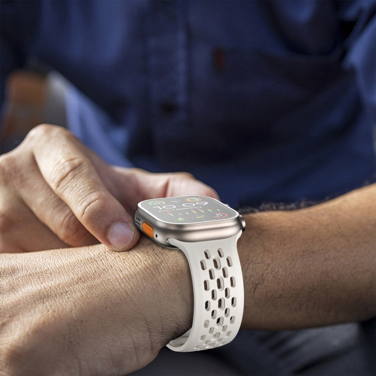 For Apple Watch SE 44mm Oval Holes Fluororubber Watch Band(Starlight) - Watch Bands by PMC TechLife | Online Shopping South Africa | PMC TechLife