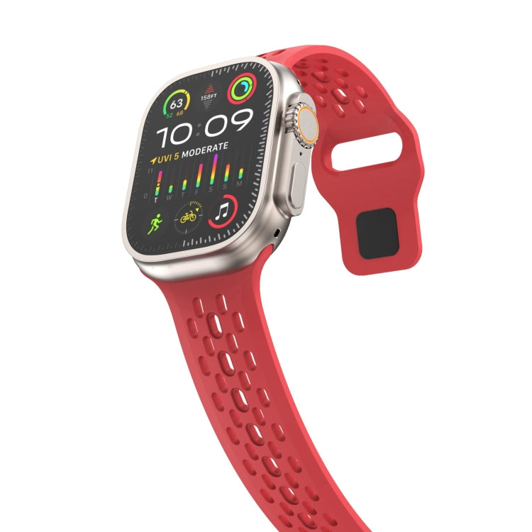 For Apple Watch Series 5 44mm Oval Holes Fluororubber Watch Band(Red) - Watch Bands by PMC TechLife | Online Shopping South Africa | PMC TechLife