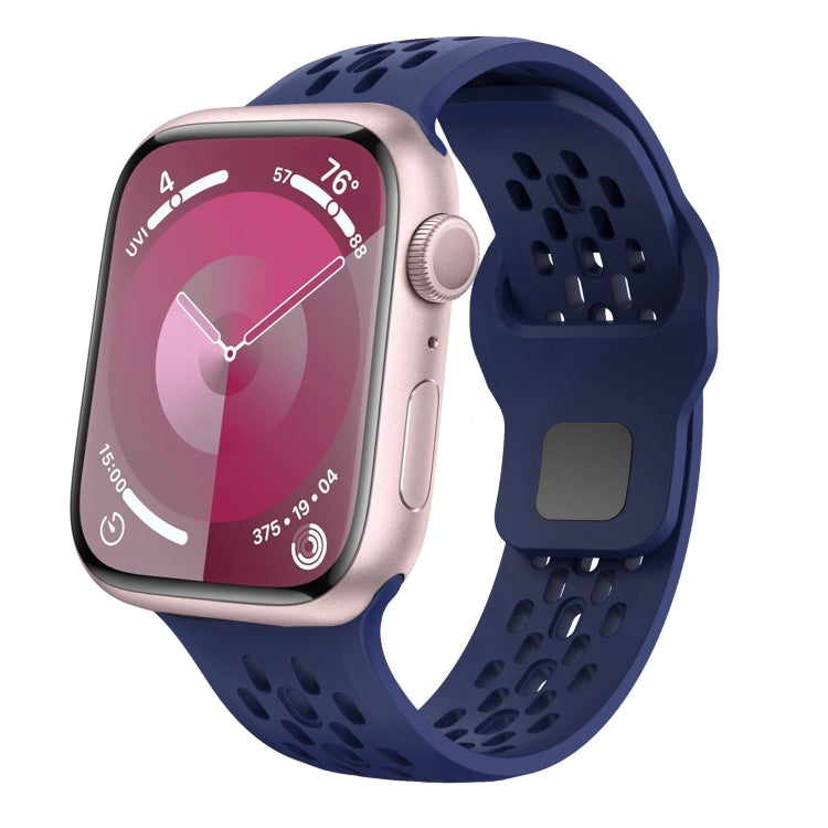 For Apple Watch Series 3 42mm Oval Holes Fluororubber Watch Band(Midnight Blue) - free shipping - PMC TechLife - Order now!