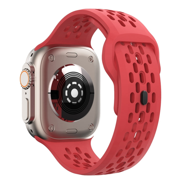 For Apple Watch Series 2 42mm Oval Holes Fluororubber Watch Band(Red) - Watch Bands by PMC TechLife | Online Shopping South Africa | PMC TechLife