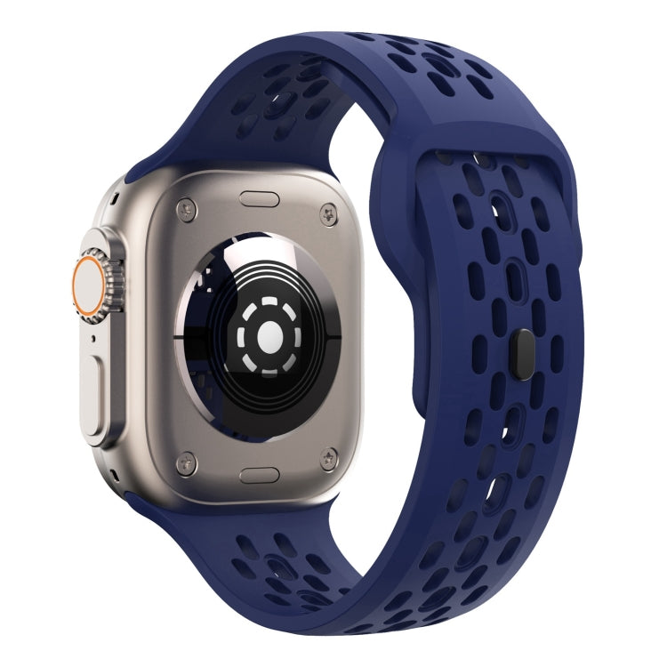 For Apple Watch Series 2 42mm Oval Holes Fluororubber Watch Band(Midnight Blue) - Watch Bands by PMC TechLife | Online Shopping South Africa | PMC TechLife
