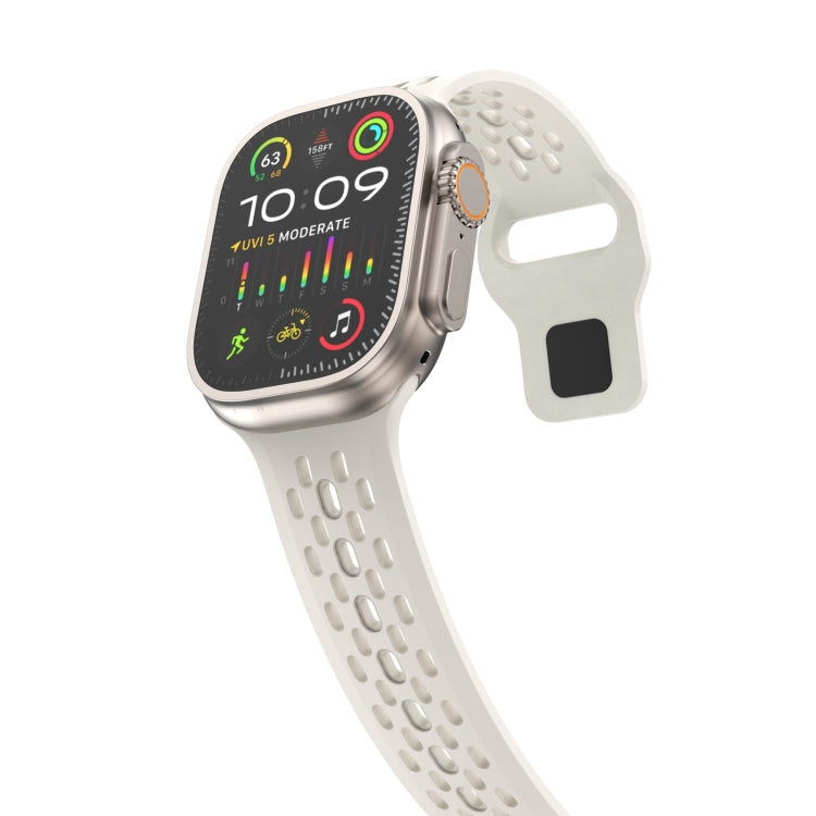 For Apple Watch Series 2 42mm Oval Holes Fluororubber Watch Band(Starlight) - Watch Bands by PMC TechLife | Online Shopping South Africa | PMC TechLife
