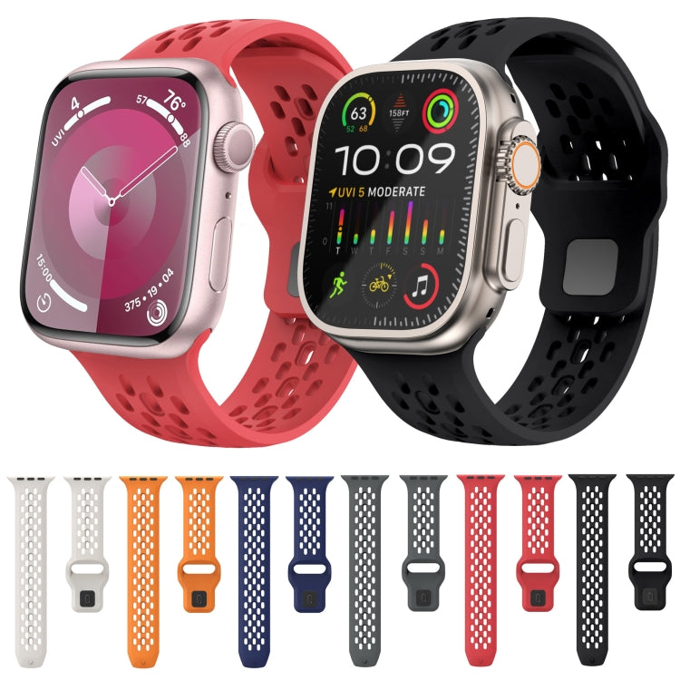For Apple Watch Series 2 42mm Oval Holes Fluororubber Watch Band(Midnight Blue) - Watch Bands by PMC TechLife | Online Shopping South Africa | PMC TechLife