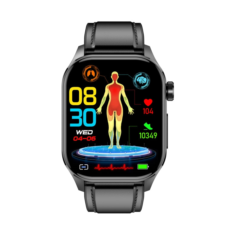 ET580 2.04 inch AMOLED Screen Sports Smart Watch Support Bluetooth Call /  ECG Function(Black Leather Band) - Smart Watches by PMC TechLife | Online Shopping South Africa | PMC TechLife | Buy Now Pay Later Mobicred