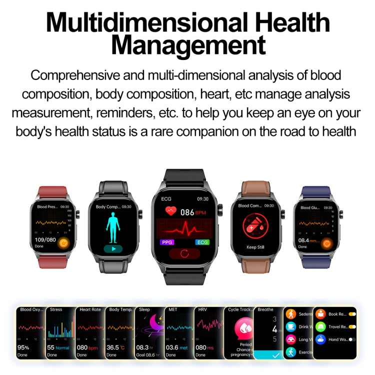 ET580 2.04 inch AMOLED Screen Sports Smart Watch Support Bluethooth Call /  ECG Function(Black Silicone Band) - Smart Watches by PMC TechLife | Online Shopping South Africa | PMC TechLife