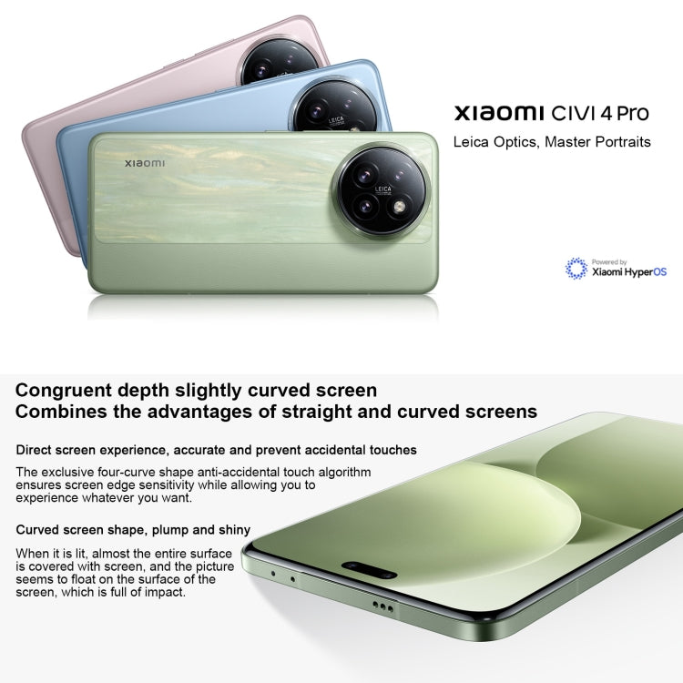 Xiaomi Civi 4 Pro, 16GB+512GB,  6.55 inch Xiaomi HyperOS Snapdragon 8s Gen 3 Octa Core 4nm up to 3.0GHz, NFC, Network: 5G(Green) - free shipping - PMc TechLife - Order now!